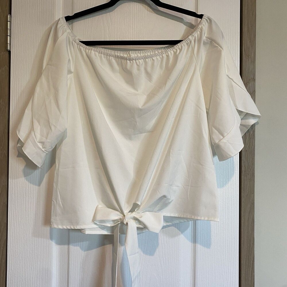 off shoulder top women Front Waist Tie Bow Cottagecore Chic Sz M new/no tags